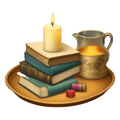 vintage tray with books and candle sticker