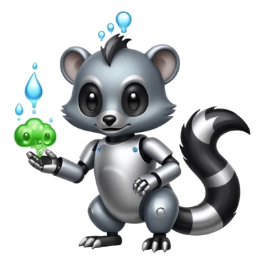 evil robot skunk with bacteria and fart cloud in samsung emoji style sticker
