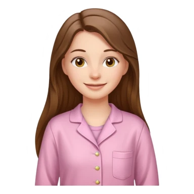 smiling white long brunette hair girl with hazel eyes and in light pink pajamas sticker