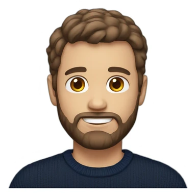Man with short brown hair and trimmed beard and navy sweater sticker