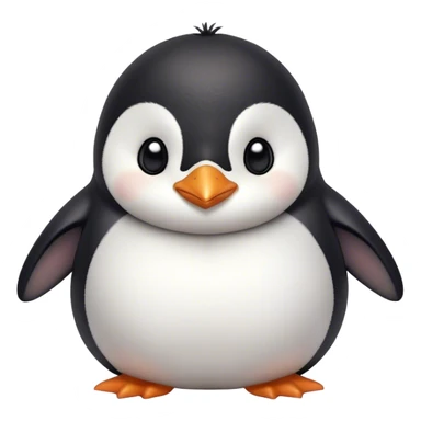 Cinematic chubby penguin, round fluffy body, tiny beak and feet, soft glowing feathers, gentle happy eyes, slightly tilted head, warm and irresistibly cute. sticker