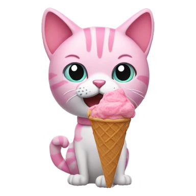 Pink cat eating ice cream sticker