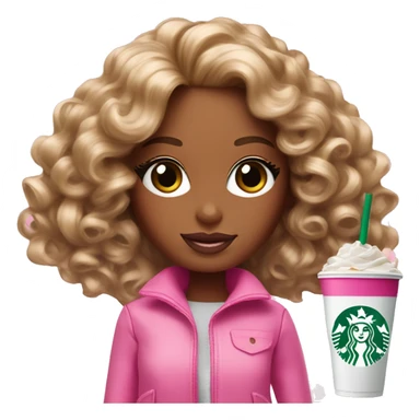 Barbie girl with curly hair holding Pink starbucks refresher sticker