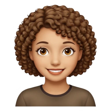 Unas chica con el pelo corto rizado, un pies es color caramelo claro, su boda es grande, sus ojo son marrones oscuros  sticker