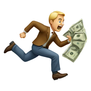 man chasing money sticker