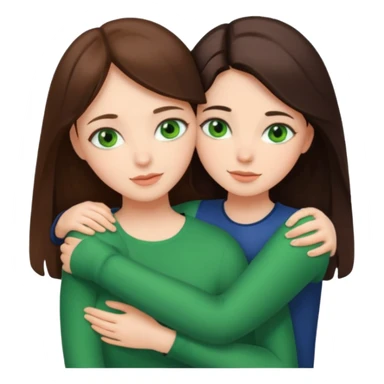 A brunette sister with green eyes and a brunette sister with green eyes in different clothes together hugging sticker