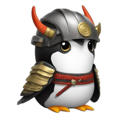 penguin with samurai helmet with big horns sticker