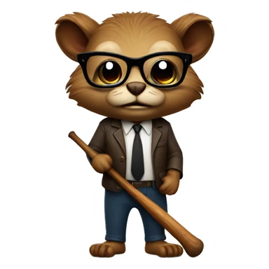 An evil beaver with a bat in his hands and black glasses sticker