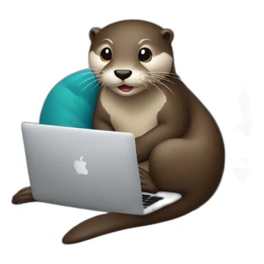 female otter leaning against a pillow and using a macbook sticker