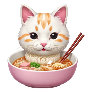 Cat eating ramen soup sticker