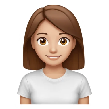 Chica de pelo liso y marrón con ojos color marrón claro y una camiseta blanca sticker