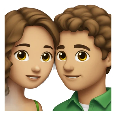 Couple kissing: a girl with brown hair, fair skin and brown eyes, a guy who kisses her with brown hair and green eyes sticker