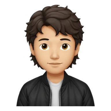 Asian guy wavy hair, dressed cool in black bomber jacket, demure but with a smirk  sticker