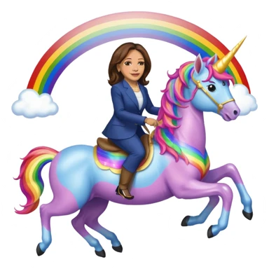 Kamala Harris and donald trump riding a rainbow unicorn sticker