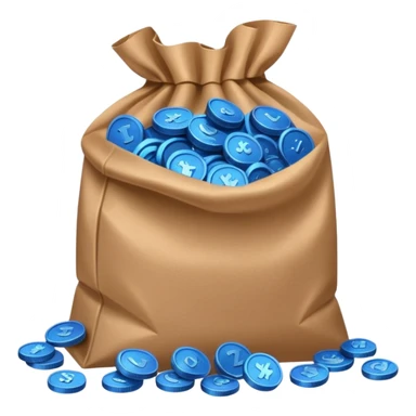brown bag of blue coins sticker