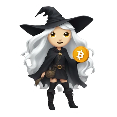 Witch with bitcoin, cute, white skin, white long hair sticker