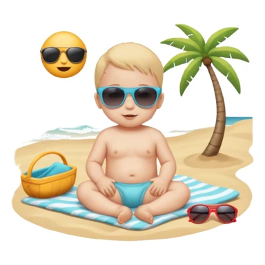 Tiny baby newborn cute relaxing on the beach with sunglasses  sticker