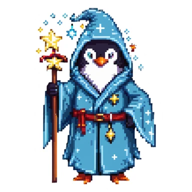 Penguin wizard with robe and magical stars sticker