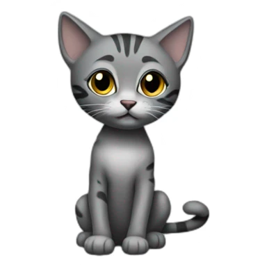 full body grey and black playing baby skinny cat sticker