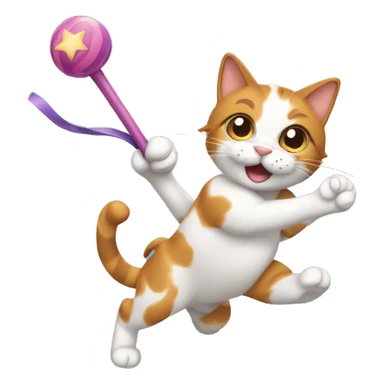Calico cat chasing a toy wand sticker
