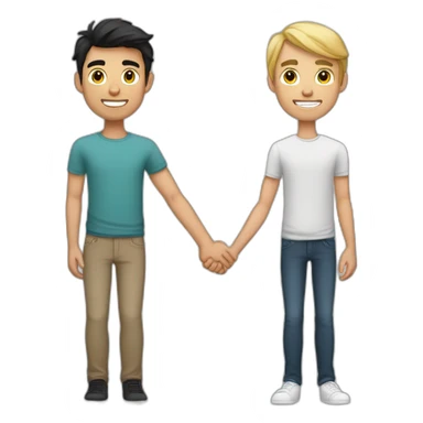 young white Latino skinny brunnet man holding hands with one young Caucasian black haired man sticker