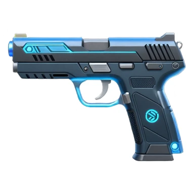 the image is the icon for a videogame  item. futuristic cyberpunk -ready to equip- it is master craftsmanship [ unequipped item ]
It is a magsec4 pistol with a mini-holo - neatly staged 3/4 profile view sticker