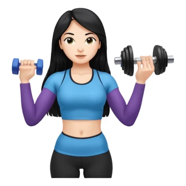 Long black hair girl with gym aesthetic, leggings with fitted shirt, with water bottle and dumble  sticker