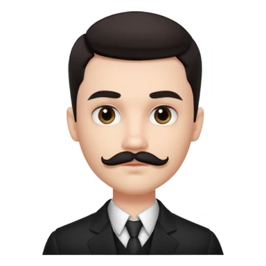 pretty handsome bratz man, has a s black mustache with black black black eyes,  short dark hair, pale skin, defined jawline sticker