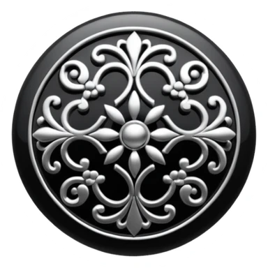 Black and silver filigree round button, 3D, extremely detailed design sticker