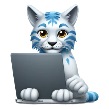 A blue lynx with a laptop sticker