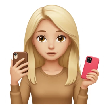  beautiful pale blonde girl with long hair taking selfie on brown case iPhone in beige top sticker