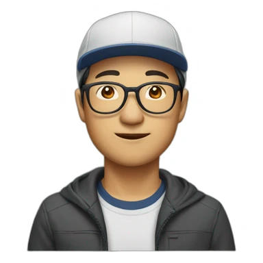 Chinese man in specs and cap sticker