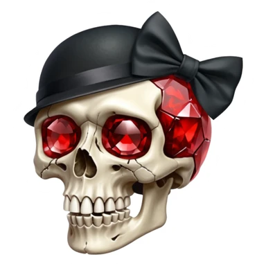 make me a red crystal skull partly see thew super gem like make it realistic and held together by a big black bow super realistic skull cracking all over the eyes are black and rotting  sticker