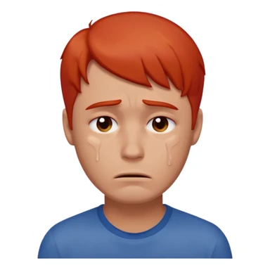 man with no red or orange hair. His face is intensely red, visibly flushed and over-reddened, as if he's been crying hard. His expression is sad, and a single clear tear flows down his cheek. The style should be simple, clean, and consistent with modern emoji design. sticker