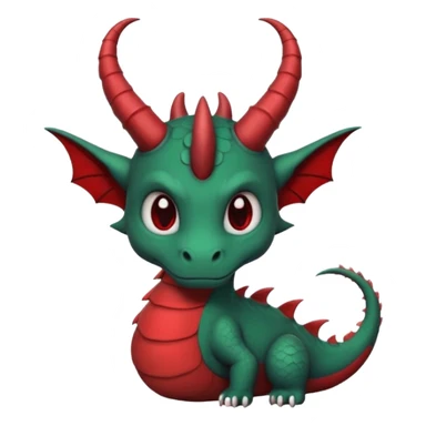 cute-but-dark dragon emoji, Burtonesque gothic illustration,  muted palette with single accent (blood red or emerald), spiral horns, simple silhouette readable at 72x72, hand-drawn texture, minimal details, round sticker composition, --ar 1:1 sticker