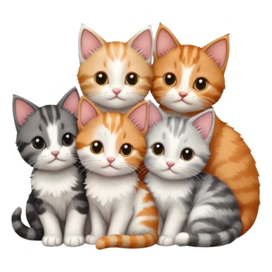 6 tiny kittens cuddling together all different colours, the first one is grey and white, the second is ginger and white and the third is brown tabby and white sticker