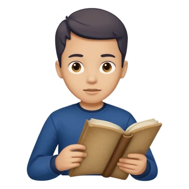 joven con camiseta azul oscuro leyendo un pergamino sticker