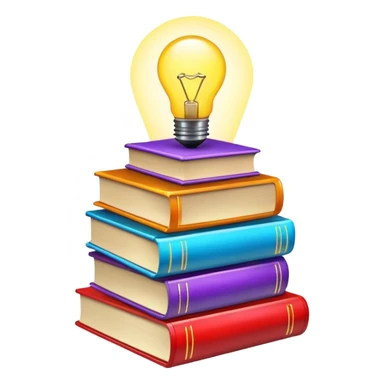 stack of books with a glowing idea symbol sticker