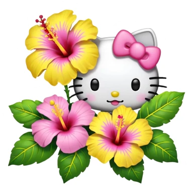 yellow and pink hibiscus flower and hello kitty sticker
