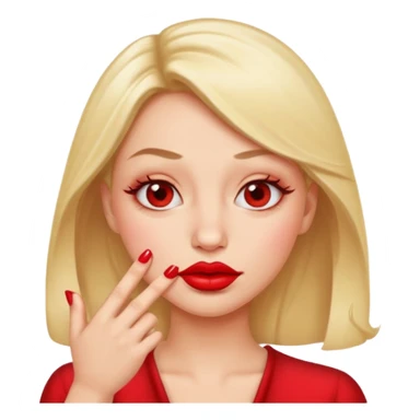 Puckering lips emoji giving side eye looking at its red nails sticker