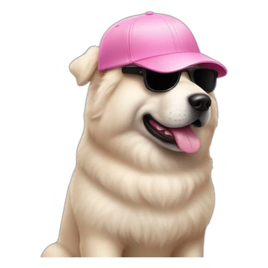White dog chow chow in Fluffy pink baseball cap and black sunglasses  sticker