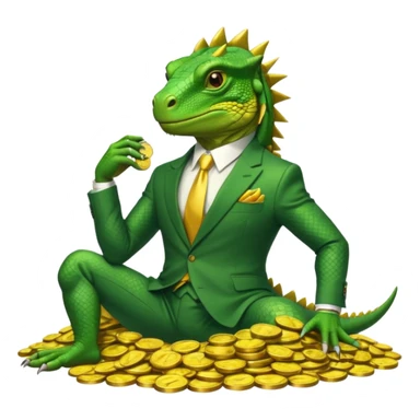 capitalist iguana in suit lying on coins sticker