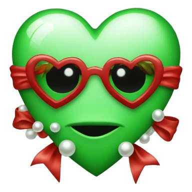 Green heart with no face with pearls and red bow   sticker