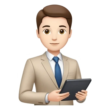 business executive confidently, holding a digital tablet or folder, wears smart business attire sticker