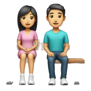 Asian boy and asian girl on bench sticker
