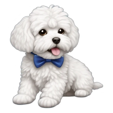 white maltipoo with dark blue slipper in his mouth sticker
