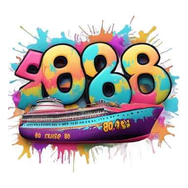 80's Cruise Year 9 written in graffiti style , with palm trees sticker