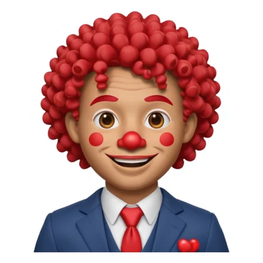 A 3D cartoon man with a red clown nose, smiling expression, wearing a suit, soft lighting, curley hair, realistic Memoji-style. sticker