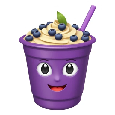acai bowl in a purple plastic cup, clean, purple cup, healthy fruit toppings, emoji style sticker