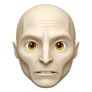 3D emoji of Lord Voldemort's face with pale skin, no nose (flat snake-like nostrils), sharp cheekbones, and intense eyes in glossy emoji style. sticker